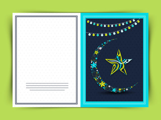 Greeting card with moon and star for Eid.