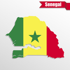 Senegal map with flag inside and ribbon