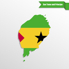 Sao Tome and Principe map with flag inside and ribbon
