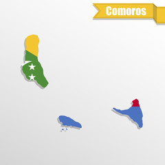 Comoros map with flag inside and ribbon