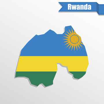 Rwanda map with flag inside and ribbon