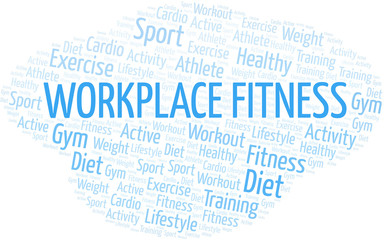 Workplace Fitness word cloud. Wordcloud made with text only.