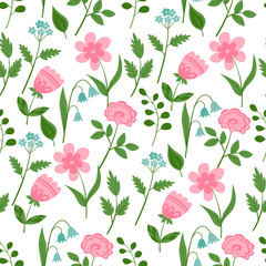 Vector texture with flowers and plants. Floral ornament. Original flowers pattern