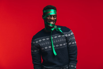 Man wrapped as a present