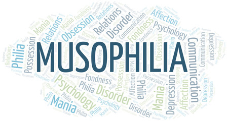 Fototapeta premium Musophilia word cloud. Type of Philia.
