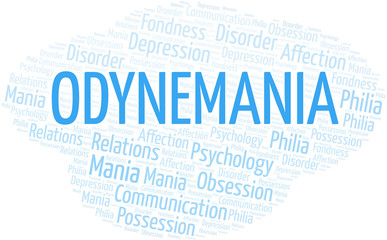 Odynemania word cloud. Type of mania, made with text only.