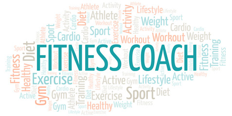 Fitness Coach word cloud. Wordcloud made with text only.