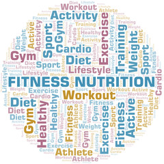 Fitness Nutrition word cloud. Wordcloud made with text only.