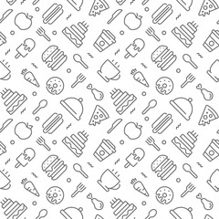 Food seamless pattern with thin line icons