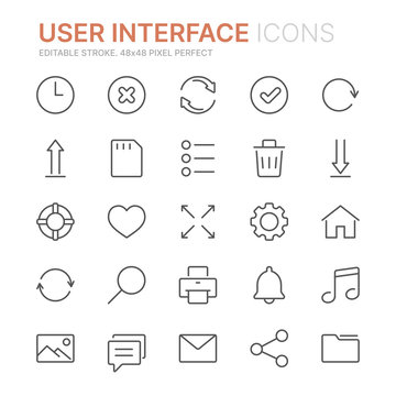 Collection of user interface related line icons. 48x48 Pixel Perfect. Editable stroke