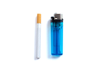Cigarette with lighters on a white background