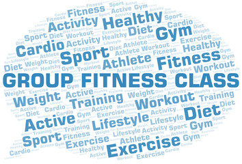 Group Fitness Class word cloud. Wordcloud made with text only.
