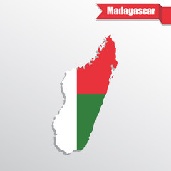 Fototapeta premium Madagascar map with flag inside and ribbon