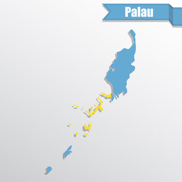 Palau map with flag inside and ribbon