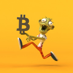 Zombie and bitcoin - 3D Illustration