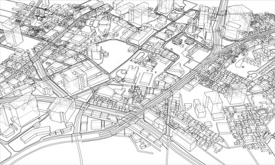 Outline city concept. Wire-frame style