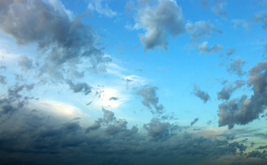 Clouds and blue sky background with copy space.