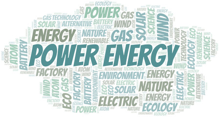 Power Energy word cloud. Wordcloud made with text only.