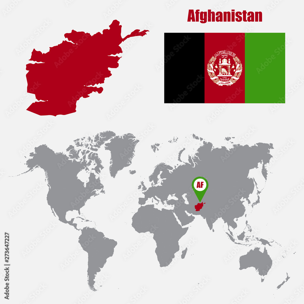 Fototapete afghanistan map on a world map with flag and map pointer. vector illustration