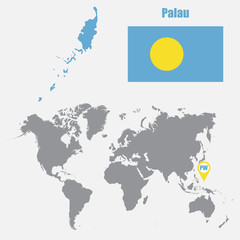 Palau map on a world map with flag and map pointer. Vector illustration
