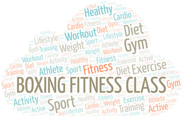 Obraz premium Boxing Fitness Class word cloud. Wordcloud made with text only.
