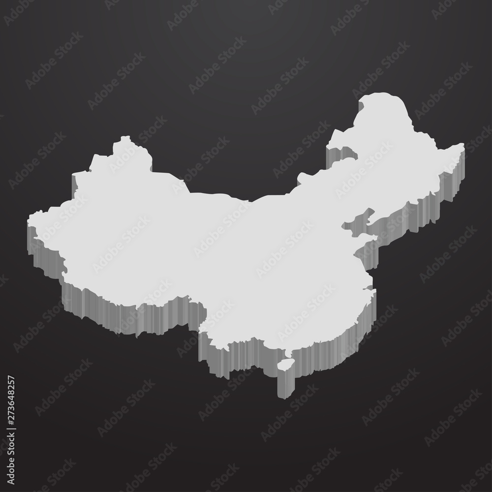 Poster china map in gray on a black background 3d