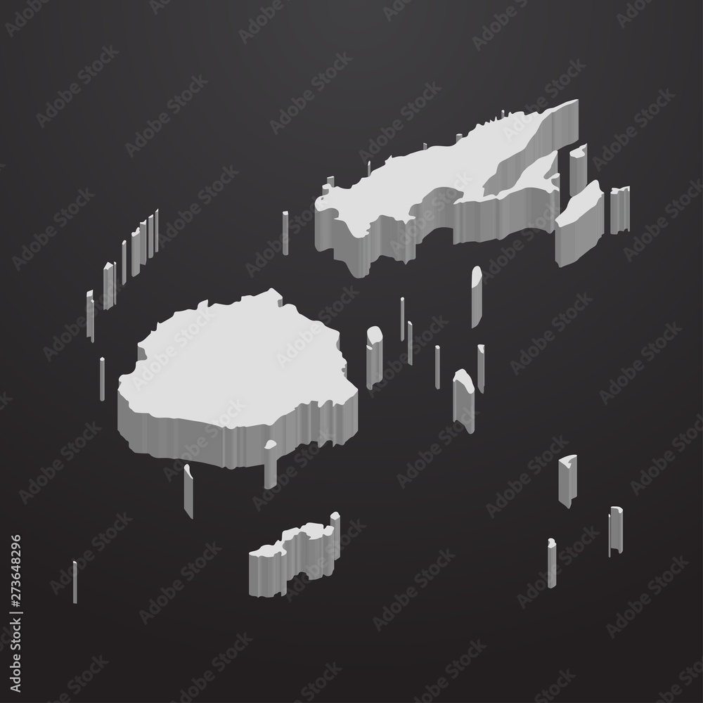 Poster fiji map in gray on a black background 3d