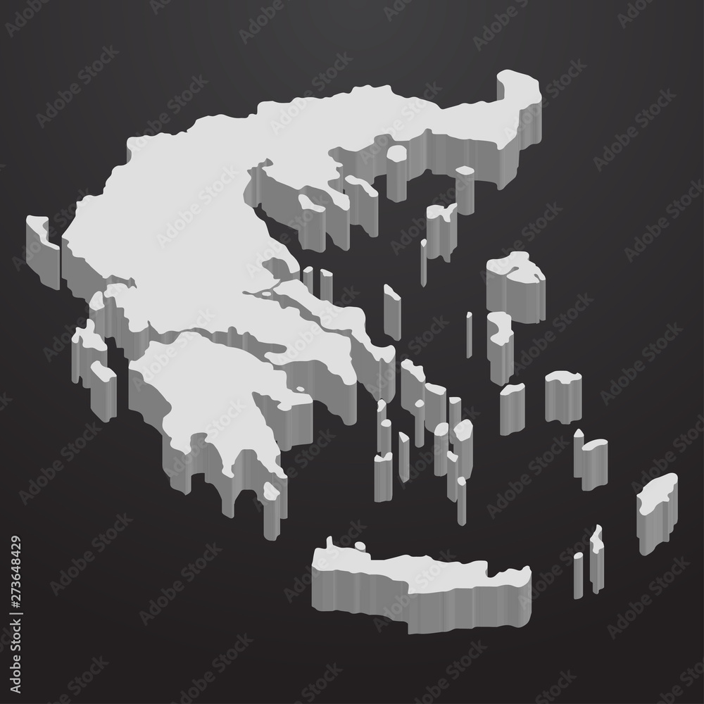 Poster greece map in gray on a black background 3d