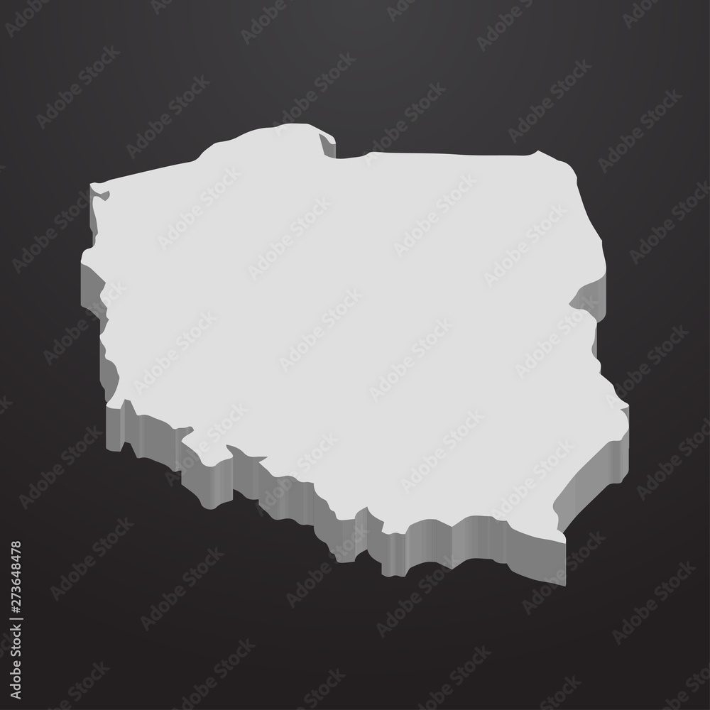 Poster poland map in gray on a black background 3d
