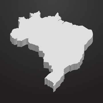 Brazil Map In Gray On A Black Background 3d