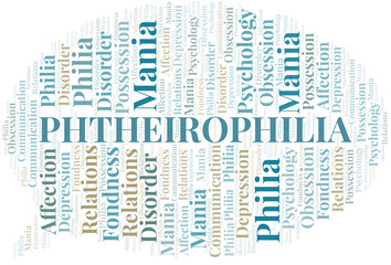 Obraz premium Phtheirophilia word cloud. Type of Philia.