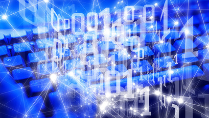 Computer spy cyber crime, dots and lines graphic