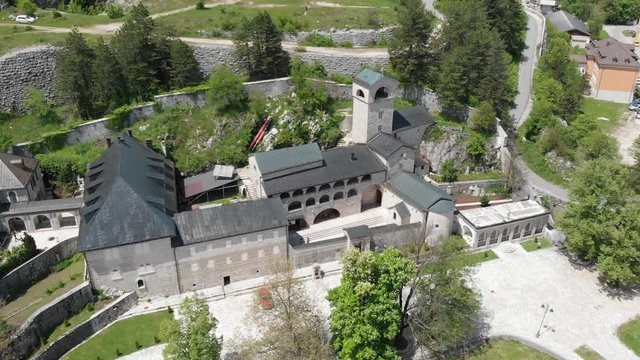 Aeral view to Ancient Monastery of the Nativity of the Blessed Virgin Mary in Cetinje, Popular touristic spot in Montenegro