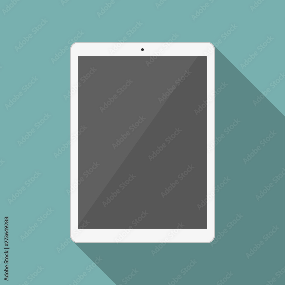 Poster white tablet in a flat design with long shadow