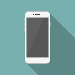 White smartphone in a flat design with long shadow