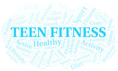 Fototapeta premium Teen Fitness word cloud. Wordcloud made with text only.