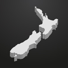New Zealand map in gray on a black background 3d