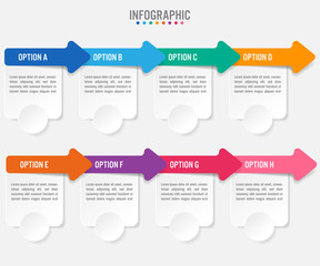 Business infographic template with 8 options arrows shape