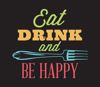 Color inscription in retro style on theme of eating with cutlery