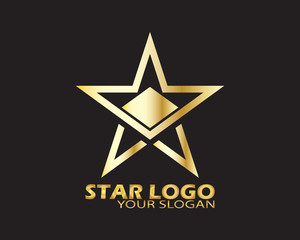 Obraz premium Gold Star Logo Vector in Elegant Style with Black Background - Vector