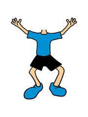 Fototapeta na wymiar winken körper ohne kopf verkleidung lustig comic cartoon clipart design junge shorts glücklich cool