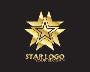 Gold Star Logo Vector in Elegant Style with Black Background - Vector