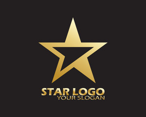 Gold Star Logo Vector in Elegant Style with Black Background - Vector