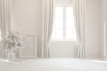 Empty room in white color. Scandinavian interior design. 3D illustration