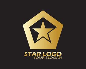 Gold Star Logo Vector in Elegant Style with Black Background - Vector