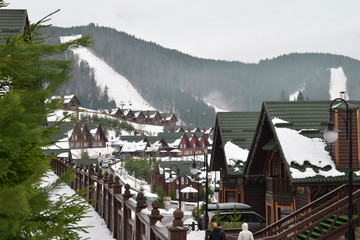 Naklejka premium The ski resort Bukovel is located in the Carpathians in Ukraine at an altitude of 920 meters.