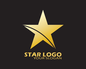 Obraz premium Gold Star Logo Vector in Elegant Style with Black Background