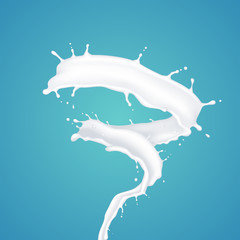 Milk helix splash, isolated on blue background.