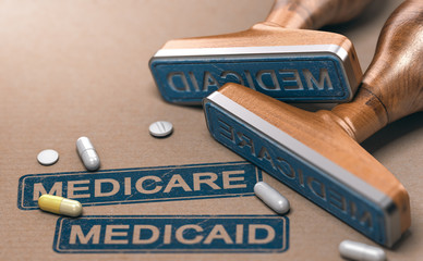 Medicare and Medicaid, National Health Insurance Program In The United States. - obrazy, fototapety, plakaty