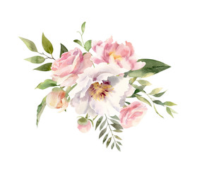 Fototapeta na wymiar Beautiful watercolor flower arrangement